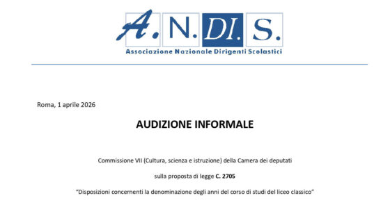 Audizione Andis su A.C. 2705 “ Disposizioni concernenti la denominazione degli anni del corso di studi del liceo classico”