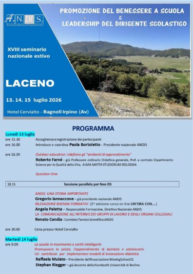 Promozione del benessere a scuola e leadership del Dirigente Scolastico<br> 13-14-15 luglio 2026
