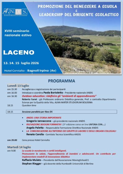 Promozione del benessere a scuola e leadership del Dirigente Scolastico<br> 13-14-15 luglio 2026